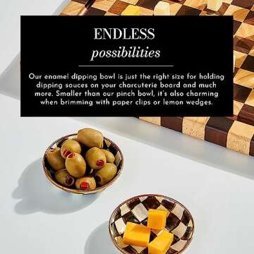 MACKENZIE-CHILDS Enamel Dipping Bowl, Small Serving Bowl for Entertaining, Black-and-White Courtly C...