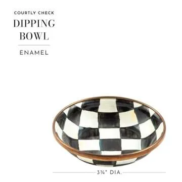 MACKENZIE-CHILDS Enamel Dipping Bowl, Small Serving Bowl for Entertaining, Black-and-White Courtly Check