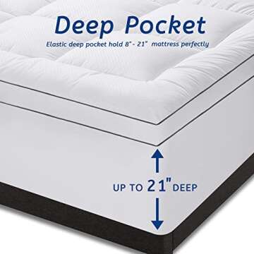 Queen Size Mattress Topper for Back Pain, Cooling Extra Thick Mattress Pad Cover with 8-21 inch Deep Pocket, Plush Pillow Top Mattress Topper Overfilled with Down Alternative, Queen Size, White