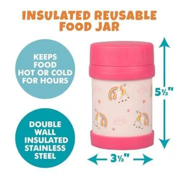 Bentology Stainless Steel Insulated Lunch 13 oz Thermos for Kids – Large Leak-Proof Storage Jar Container for Hot & Cold Food, Soups, Liquids - BPA Free - Fits Most Lunch Boxes and Bags - Unicorn