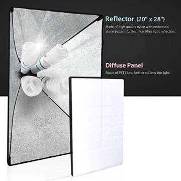 LS LIMO STUDIO LIMOSTUDIO 20 x 28 in Soft Box Reflector, 82.3" Light Stand Tripods, White Diffuser Cover, 55" Boom Stand, 78" Tripod and Sand Bag Combo, Carry Bag, 45W CFL Bulbs, AGG891