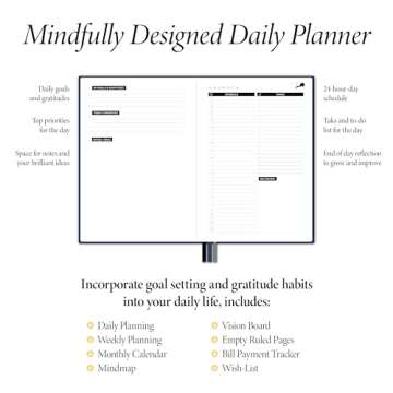 Day Planner, Calendar and Gratitude Journal to Improve Productivity, Time Management & Happiness | Vegan Leather Hardcover, 24-Hourly Business Planner, Undated 6-Months A5 Planner (Blue)