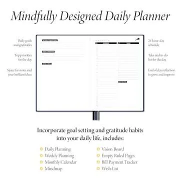 Day Planner, Calendar and Gratitude Journal to Improve Productivity, Time Management & Happiness | Vegan Leather Hardcover, 24-Hourly Business Planner, Undated 6-Months A5 Planner (Blue)