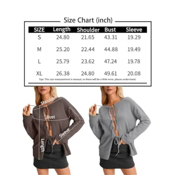 LILLUSORY Womens Cardigans Sweaters Tie Front Cropped Tops Lightweight Long Sleeve Jackets Fall Clothes Fashion Outfits 2025 Nutmeg M
