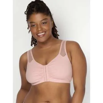 Fruit of the Loom Women's Comfort Front Close Sport Bra with Mesh Straps, Blushing Rose, 38