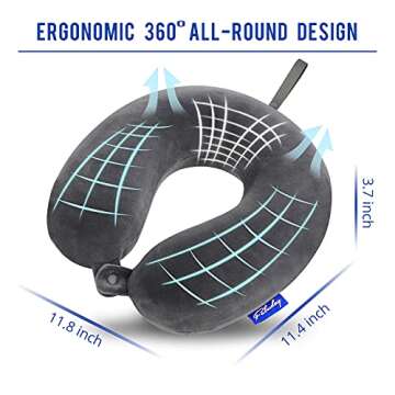 Travel Pillow Memory Foam for Airplanes - Neck Pillow for Traveling, Car, Home, Flight Pillow for Sleeping with Attachable Snap Strap Soft Washable Cover, Provide Head Neck Support Rest, Dark Gray