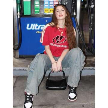 Aelfric Eden Oversized Graphic Tees Men Contrast Color Speedway Racing Tee Unisex Streetwear Tshirt Patchwork Polo Tee Red S