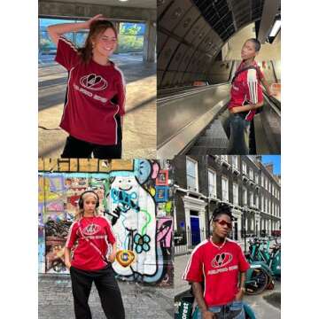 Aelfric Eden Oversized Graphic Tees Men Contrast Color Speedway Racing Tee Unisex Streetwear Tshirt Patchwork Polo Tee Red S