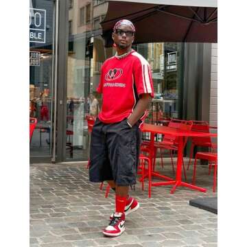 Aelfric Eden Oversized Graphic Tees Men Contrast Color Speedway Racing Tee Unisex Streetwear Tshirt Patchwork Polo Tee Red S