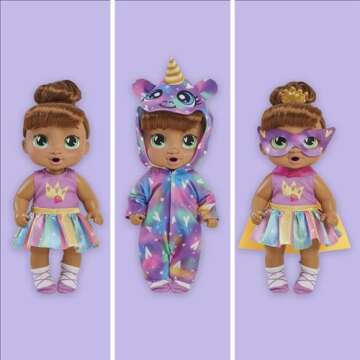 Baby Alive Super BFF Sophia Sparkle Brown Hair Dress Up Baby Doll Playset, 11 Inches, Toys for 3 Yea...