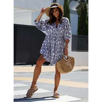 Miduo Women's Summer Casual Boho Mini Dress in Blue Iris