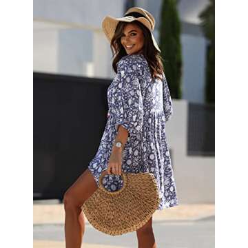 Miduo Women's Summer Casual Boho Mini Dress in Blue Iris