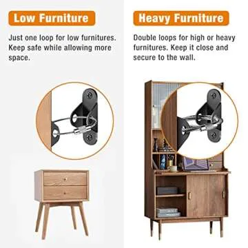 Ougourim Furniture Anchors (10 Packs) Anti Tip Furniture Anchors for Baby Proofing, Furniture Wall Anchor Earthquake Straps for Furniture Dresser Wall Safety Anchor Furniture Fasteners to Wall, Black