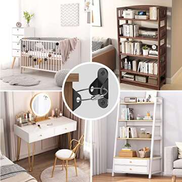 Ougourim Furniture Anchors (10 Packs) Anti Tip Furniture Anchors for Baby Proofing, Furniture Wall Anchor Earthquake Straps for Furniture Dresser Wall Safety Anchor Furniture Fasteners to Wall, Black