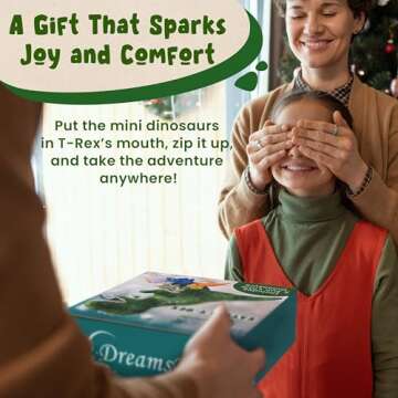 DreamsBe Dinosaur Stuffed Animal T-Rex and 5 Little Dinos for Boys & Girls - Plush Stuffie with Zipp...