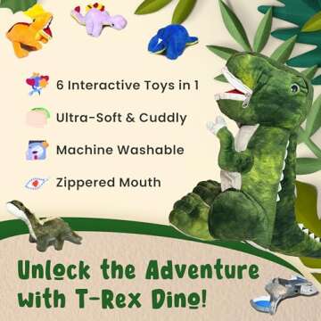 DreamsBe Dinosaur T-Rex Stuffed Animal 6 Toys in 1