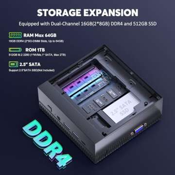 ACEMAGIC Mini PC, i5-11320H(Up to 4.5 GHz) Mini Computer Desktop PC, 16GB DDR4 512GB M.2 NVMe PCIe 3.0 SSD Mirco Computer Tower, Support 4K/WiFi 6/BT 5.2/Dual HDMI/LAN/USB 3.0/VESA for Office