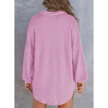 Astylish Women Oversized Waffle Shirts V Neck Lightweight Long Sleeve Loose Blouses Button Pullover Phalaenopsis Large
