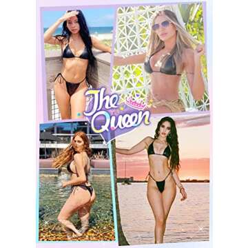 Ella Lust Metallic Bikini for Women - Silver Bathing Suit High Waisted Tie Side Thong Bottom Triangl...