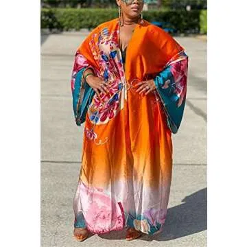 Plus Size Satin Kimono for Women Lightweight Open Front Long Cardigan Swimsuit Cover Ups Silk Robes Beach