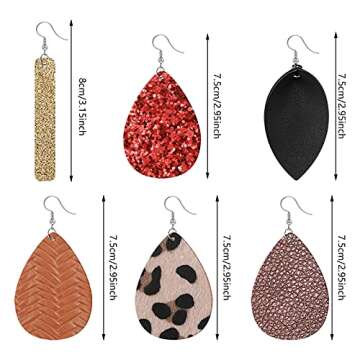 25 Pairs Faux Leather Earrings Teardrop Dangle Lightweight Leaf Earrings for Valentine's Day Christm...