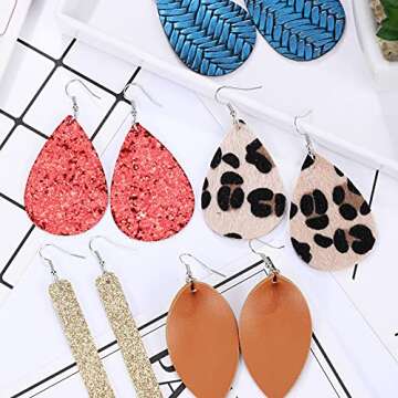 25 Pairs Faux Leather Earrings Teardrop Dangle Lightweight Leaf Earrings for Valentine's Day Christmas(Beautiful Style)