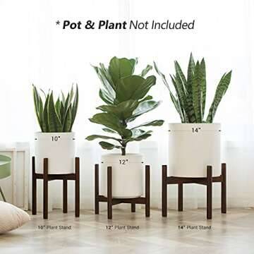 Mkono Plant Stand Mid Century Wood Flower Pot Holder (Plant Pot NOT Included) Modern Potted Stand Indoor Display Rack Rustic Decor, Up to 12 Inch Planter, Dark Brown