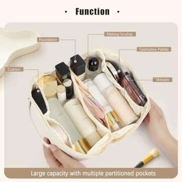 Ineowelly Makeup Bag,Large Capacity Travel Cosmetic Bag with Portable Handle, Multifunctional Makeup Organizer Leather Makeup Organizer Bag Toiletry Bag for Women Girls(Plaid-White)