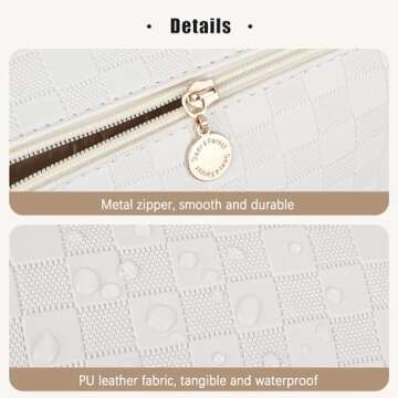 Ineowelly Makeup Bag,Large Capacity Travel Cosmetic Bag with Portable Handle, Multifunctional Makeup Organizer Leather Makeup Organizer Bag Toiletry Bag for Women Girls(Plaid-White)