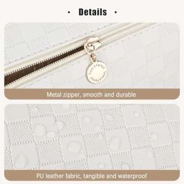 Ineowelly Makeup Bag,Large Capacity Travel Cosmetic Bag with Portable Handle, Multifunctional Makeup Organizer Leather Makeup Organizer Bag Toiletry Bag for Women Girls(Plaid-White)