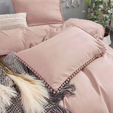 Bowavat Pom Pom Fringe Duvet Cover Set in Pink Mocha