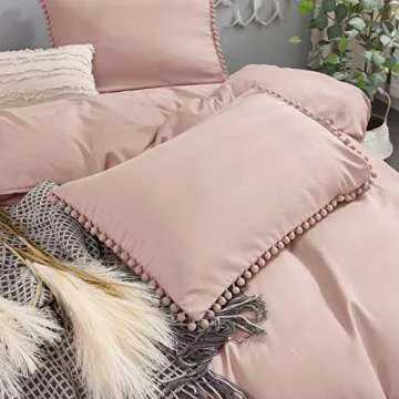 Bowavat Pom Pom Fringe Duvet Cover Set in Pink Mocha