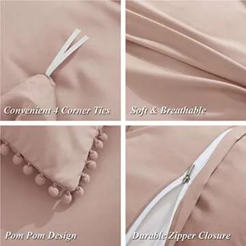 Bowavat Pom Pom Fringe Duvet Cover Set in Pink Mocha