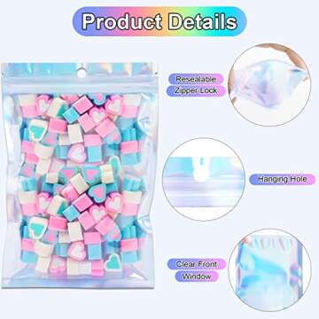 100 Premium Holographic Zip Bags for Food & Gifts