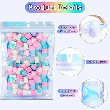 100 Premium Holographic Zip Bags for Food & Gifts