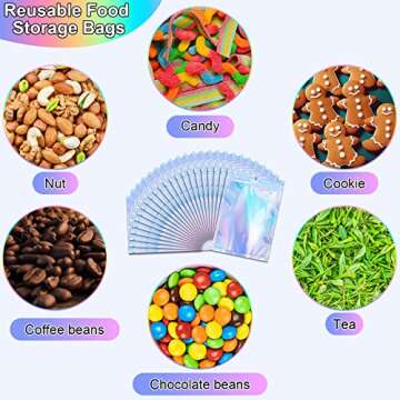 100 Premium Holographic Zip Bags for Food & Gifts