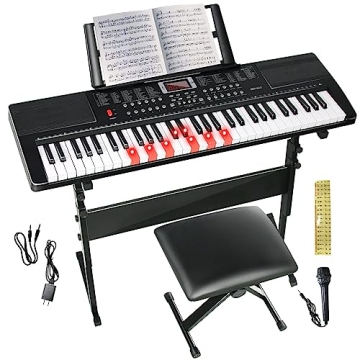 SFESGRER 61-Key Electric Piano Keyboard for Beginners - Light Up Keys, Portable, Includes Stand and ...