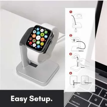 Macally Apple Watch Stand for Series Ultra 10 9 8 7 6 5 4 3 2 1 SE (49mm 45mm 44mm 42mm 41mm 40mm 38mm) - Apple Watch Charger Stand Dock Holder - Sleek Desk iWatch Charging Station - Silver