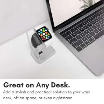 Macally Apple Watch Stand for Series Ultra 10 9 8 7 6 5 4 3 2 1 SE (49mm 45mm 44mm 42mm 41mm 40mm 38mm) - Apple Watch Charger Stand Dock Holder - Sleek Desk iWatch Charging Station - Silver