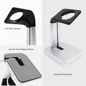 Macally Apple Watch Stand for Series Ultra 10 9 8 7 6 5 4 3 2 1 SE (49mm 45mm 44mm 42mm 41mm 40mm 38mm) - Apple Watch Charger Stand Dock Holder - Sleek Desk iWatch Charging Station - Silver