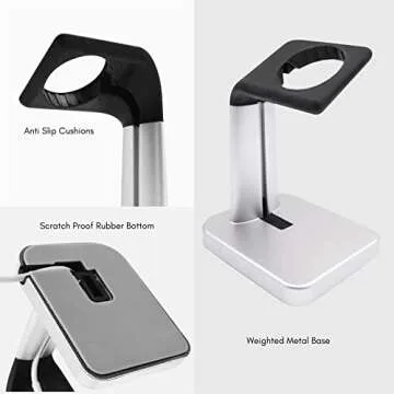 Macally Apple Watch Stand for Series Ultra 10 9 8 7 6 5 4 3 2 1 SE (49mm 45mm 44mm 42mm 41mm 40mm 38mm) - Apple Watch Charger Stand Dock Holder - Sleek Desk iWatch Charging Station - Silver