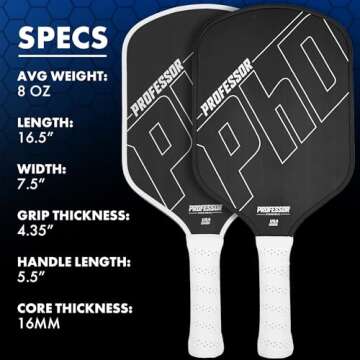 Professor PhD T700 Raw Carbon Fiber Premium Pickleball Paddle Racket - Precision Honeycomb Core - Enhanced Power & Control - USAPA Pickleball Approved