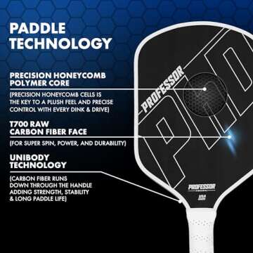 Professor PhD T700 Raw Carbon Fiber Premium Pickleball Paddle Racket - Precision Honeycomb Core - Enhanced Power & Control - USAPA Pickleball Approved