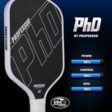 Professor PhD T700 Raw Carbon Fiber Premium Pickleball Paddle Racket - Precision Honeycomb Core - Enhanced Power & Control - USAPA Pickleball Approved