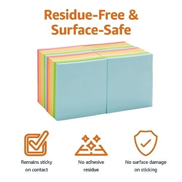 Amazon Basics 3x3 Sticky Notes Assorted Colors 24-Pack