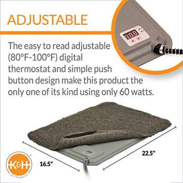 K&H Pet Products Deluxe Lectro-Kennel Heated Pad Medium Gray 16.5" x 22.5" 60W,Tan