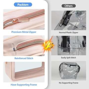 PACKISM TSA Approved Toiletry Bag - 3 Pack Upgrade Color-Edged Clear Makeup Bag, Clear Toiletry Bag For Traveling Fits Various Storage Needs, Pink