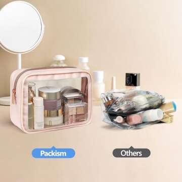 PACKISM TSA Approved Toiletry Bag - 3 Pack Upgrade Color-Edged Clear Makeup Bag, Clear Toiletry Bag For Traveling Fits Various Storage Needs, Pink