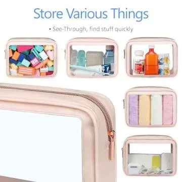 PACKISM TSA Approved Toiletry Bag - 3 Pack Upgrade Color-Edged Clear Makeup Bag, Clear Toiletry Bag For Traveling Fits Various Storage Needs, Pink