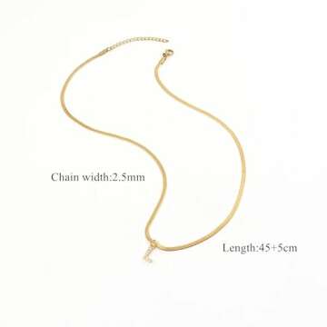 Gold Initial Necklaces For Women Trendy,Dainty 18k Gold Plated Charm Choker Necklace For Women Herringbone Chain Necklaces Jewelry L